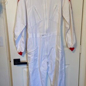 Racing style White Jumpsuit with Red Accents